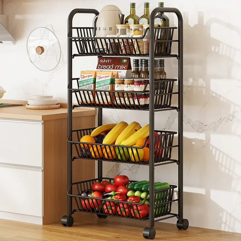 Carrito Organizador de Cocina con Ruedas de Varios Niveles Delgado Plegable Móvil Estante de Almacenamiento Despensa Balcón Dormitorio Sala de Estar