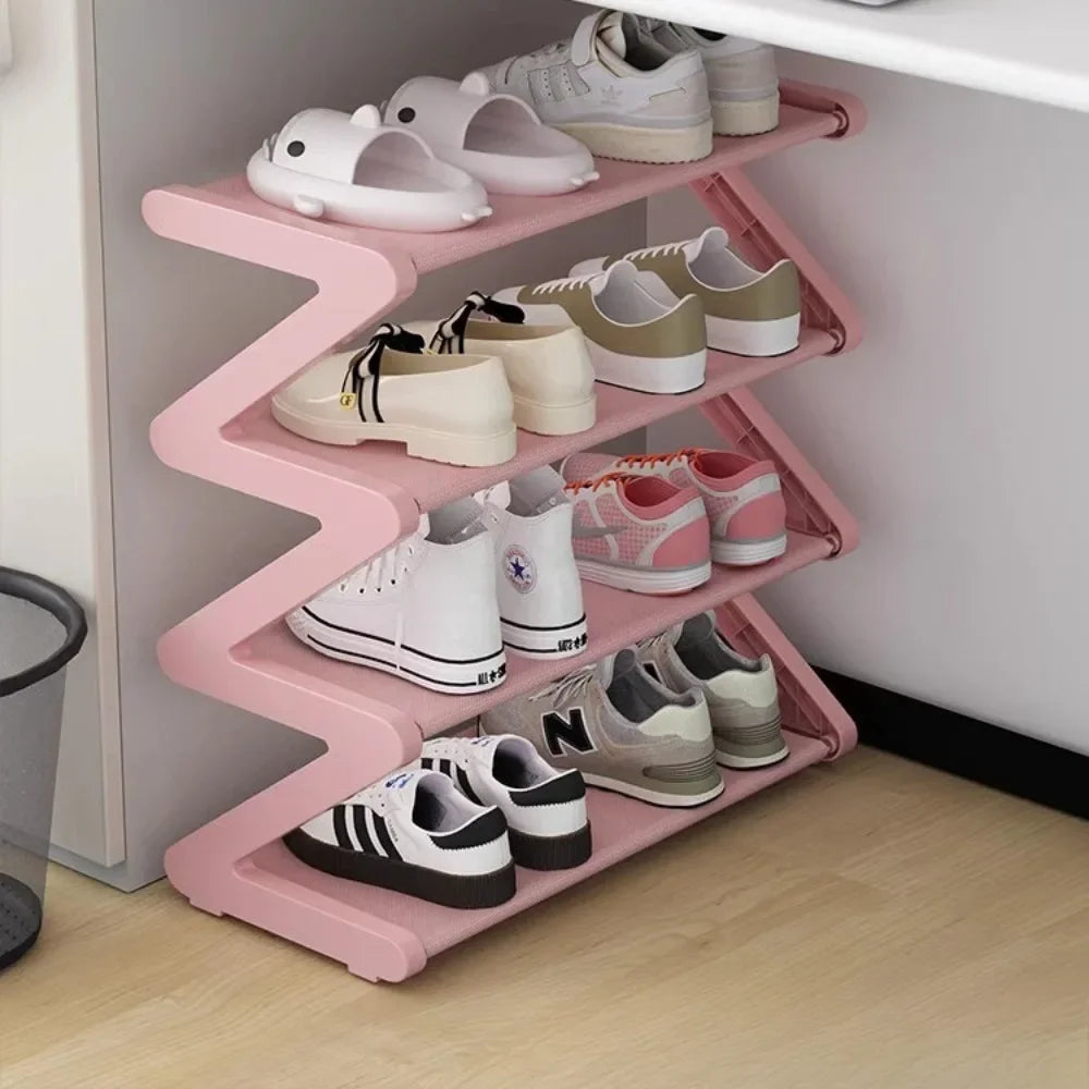 Almacenamiento de Zapatos Doméstico Simple Estante Creativo para Zapatos en Forma de Z Estante de Zapatos de Ensamblaje Multicapa para Dormitorios Almacenamiento de Zapatos que Ahorra Espacio