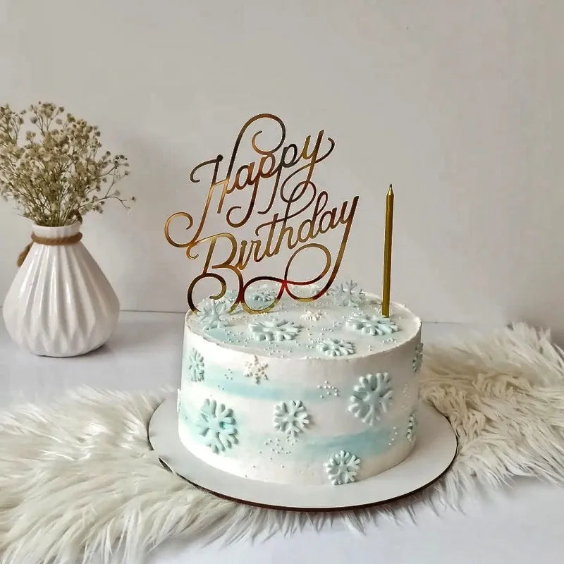 Flank Round Happy Birthday Cake Toppers Rose Gold Top Grade Acrylic Kids Birthday Party Cake Topper Baby Shower Gift Decoration