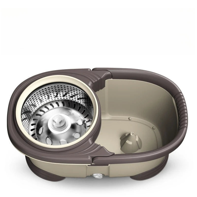 Cubeta de trapeador giratorio doble tracción, escurridor manos libres, juego de trapeador de microfibra, giro de 360°, autoescurridor a presión, fácil limpieza para pisos de hogar y cocina