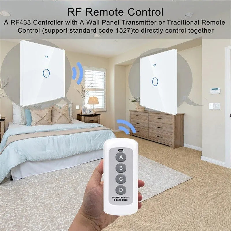 Funciona con interruptor inteligente Tuya WiFi. Funciona con Alexa con/sin cable neutro. Interruptor sensor táctil de pared RF433 inalámbrico.