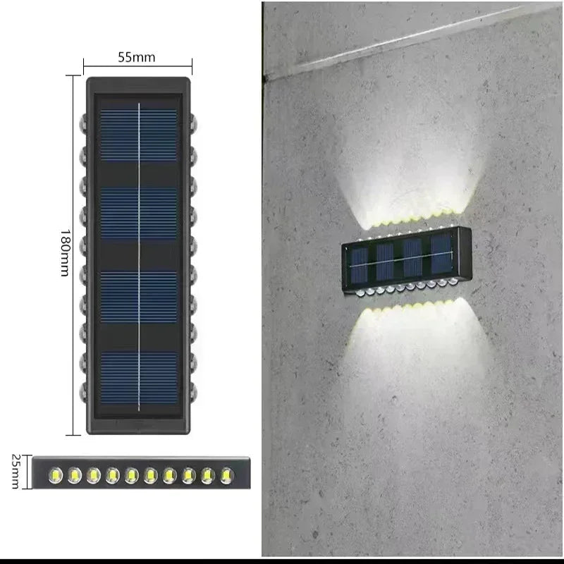 Luces solares de pared para exterior cálidas/blancas, lámpara solar de pared para porche con iluminación superior e inferior para jardín, calle, paisaje, balcón, patio