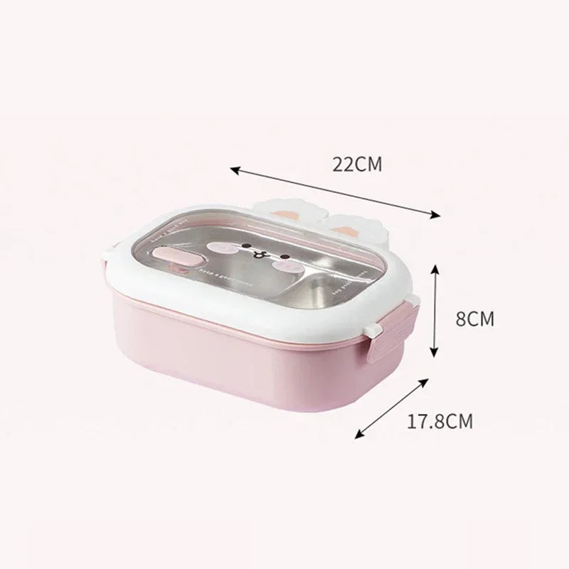 Fiambrera Bento de Acero Inoxidable con Diseño Creativo de Conejo, Dividida, Sellada, Portátil, con Hebilla, para Niños y Estudiantes, Lindos Regalos