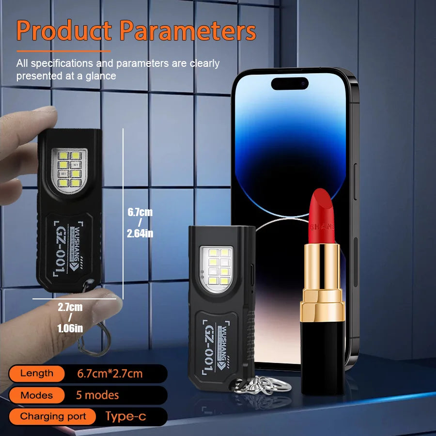 Potente linterna LED COB en miniatura para llavero, recargable por USB, luz de trabajo colgante, impermeable, para camping, senderismo, bolsillo, llavero.