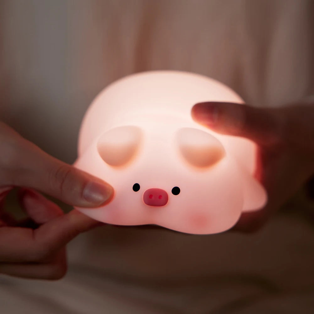 Luz de noche de cerdito rosa, linda lámpara de noche de silicona, lámpara de palmada LED, decoración de habitación, carga USB, lámpara de ambiente interior, regalo para niños