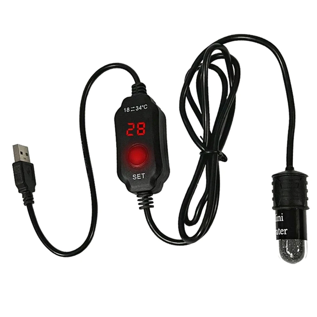 Calentador de acuario mini de 10W para peceras pequeñas, calentador de temperatura constante con pantalla digital, varilla de calentamiento USB ajustable de 5V/2A