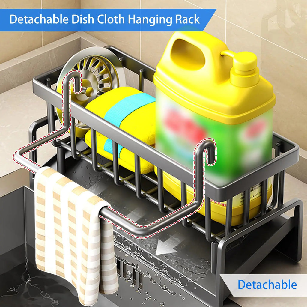 Organizador de fregadero, soporte para cepillo de platos, soporte de plástico inoxidable para esponja de fregadero con bandeja de drenaje automático, jabón de cocina para jabón de cepillo