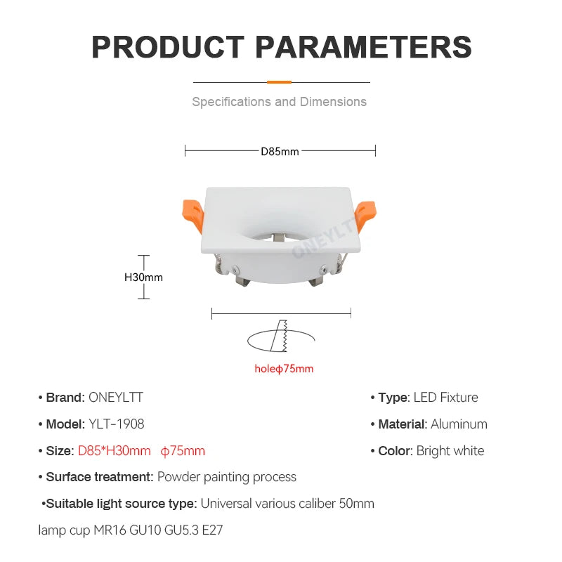 Oferta caliente 2022 Módulo LED MR16 Antideslumbrante Foco LED Empotrable de aluminio redondo cuadrado GU10 Marco LED Downlight