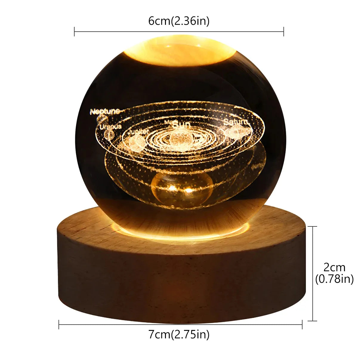 Lámpara 3D de Luces de Cristal RGB Brillante de Planetas y Galaxias, Luz Nocturna de Bola de Cristal, Lámpara de Noche para Decoración del Hogar, Regalo de Navidad