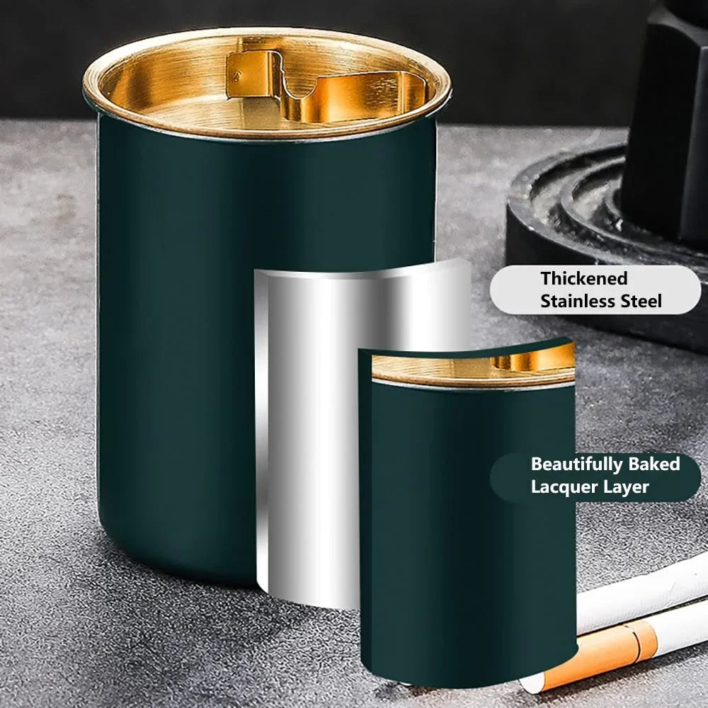 Cenicero Inoxidable a Prueba de Viento con Tapa, Cenicero de Puros sin Humo para Uso en Interiores, Exteriores y Patio, 1 Unidad, Accesorio para Fumar en Casa