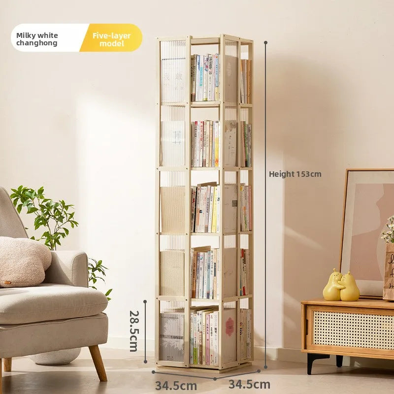 Estantería giratoria de madera maciza, librería de 360 grados, almacenamiento multicapa, estante de suelo extraíble para sala de estar o habitación infantil.