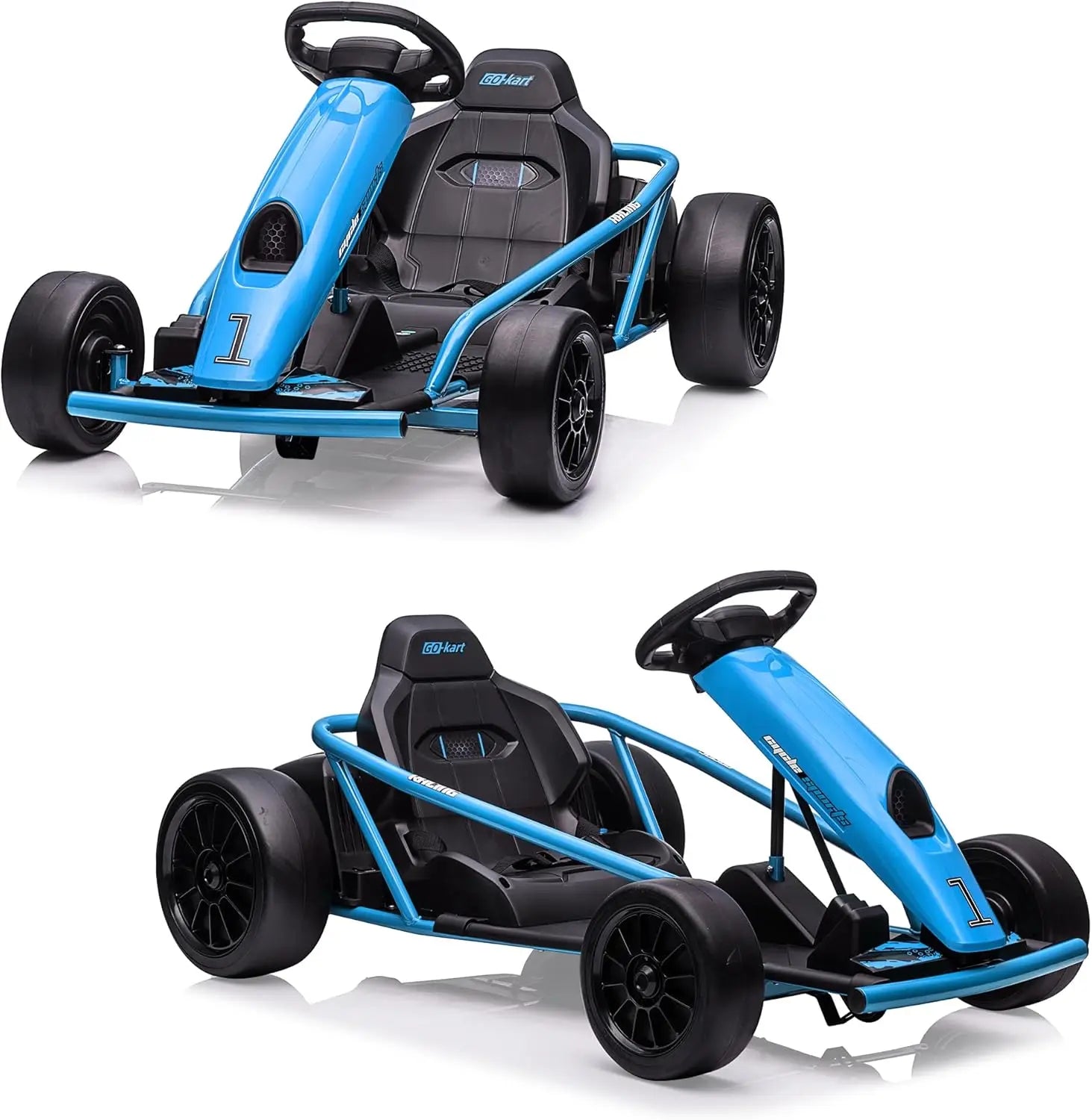 Go Kart de 24 V para adolescentes y niños grandes, coche de drifting con motor de 2 × 300 W, velocidad de 12.8 km/h, música, arranque suave, juguete de carreras para exteriores para edades de 8 a 12 años