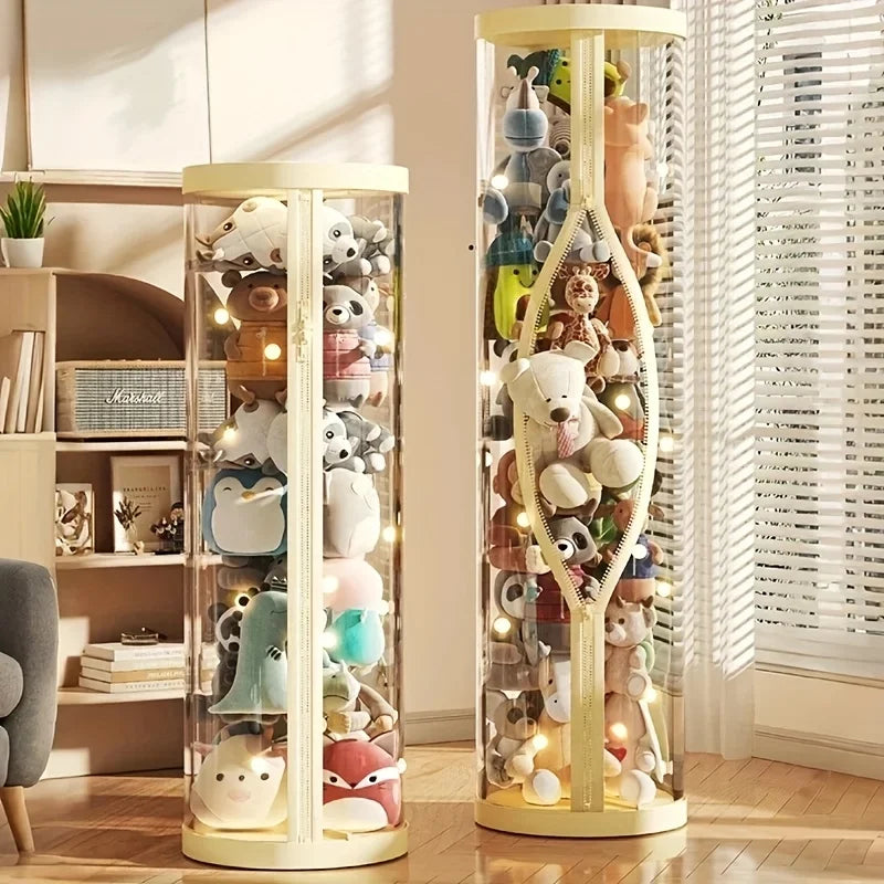 Caja de Almacenamiento Transparente para Muñecas y Peluches, Cilindro de Almacenamiento con Tapa, Perfecto para Decoración de Navidad y Halloween, Exhibición Completa