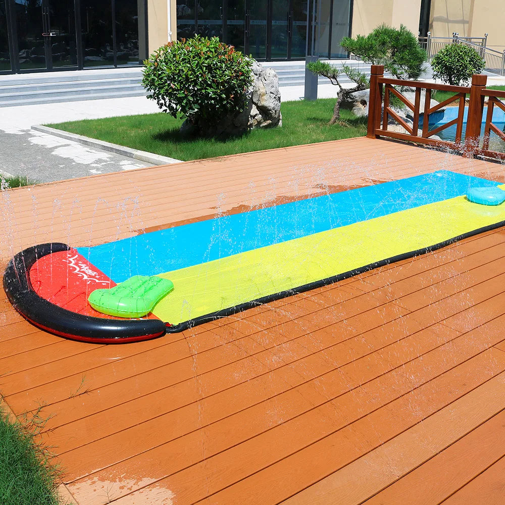 Tobogán doble de agua para exteriores, juego acuático de verano, césped, tobogán de agua individual, tabla de surf, tobogán acuático inflable de PVC