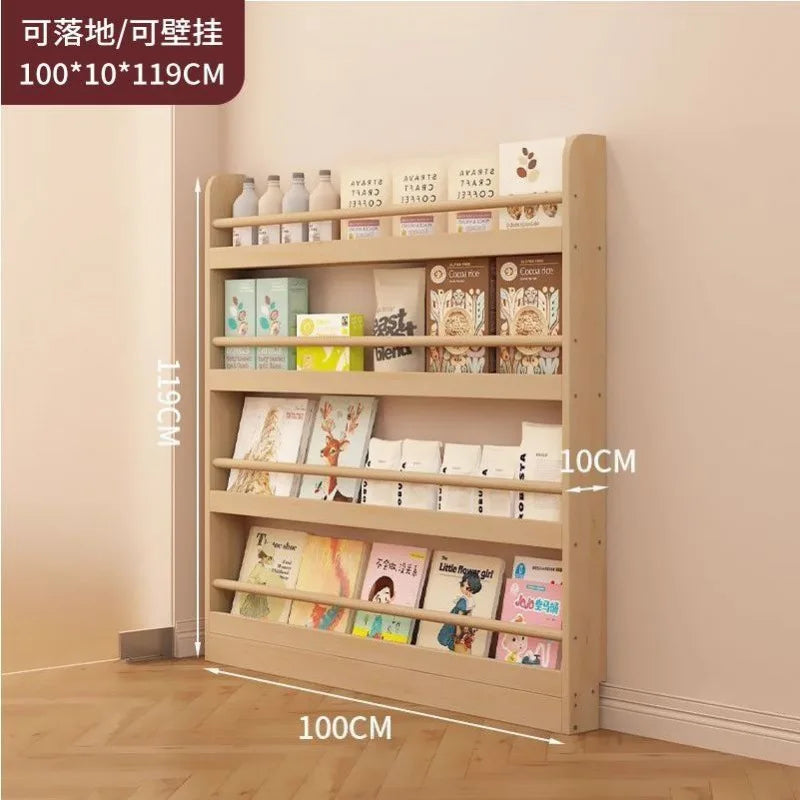 Estantería de esquina, librería de pie ultrafina de madera maciza, estantería de almacenamiento para la parte trasera de la puerta, armario estrecho, estantería infantil montada en la pared