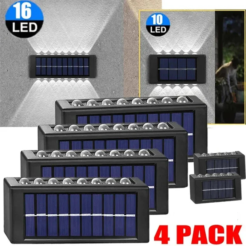 Lámpara de pared solar exterior impermeable luces solares arriba y abajo lente convexa iluminación para jardín calle paisaje balcón exterior dec