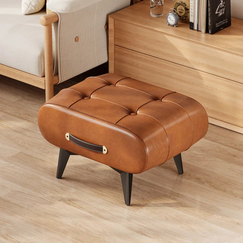 Taburete Plegable de Piel Sintética de PU Extra Gruesa y Espuma de Alta Densidad, Otomana Portátil para Sala de Estar/Dormitorio/Oficina, Base Antideslizante