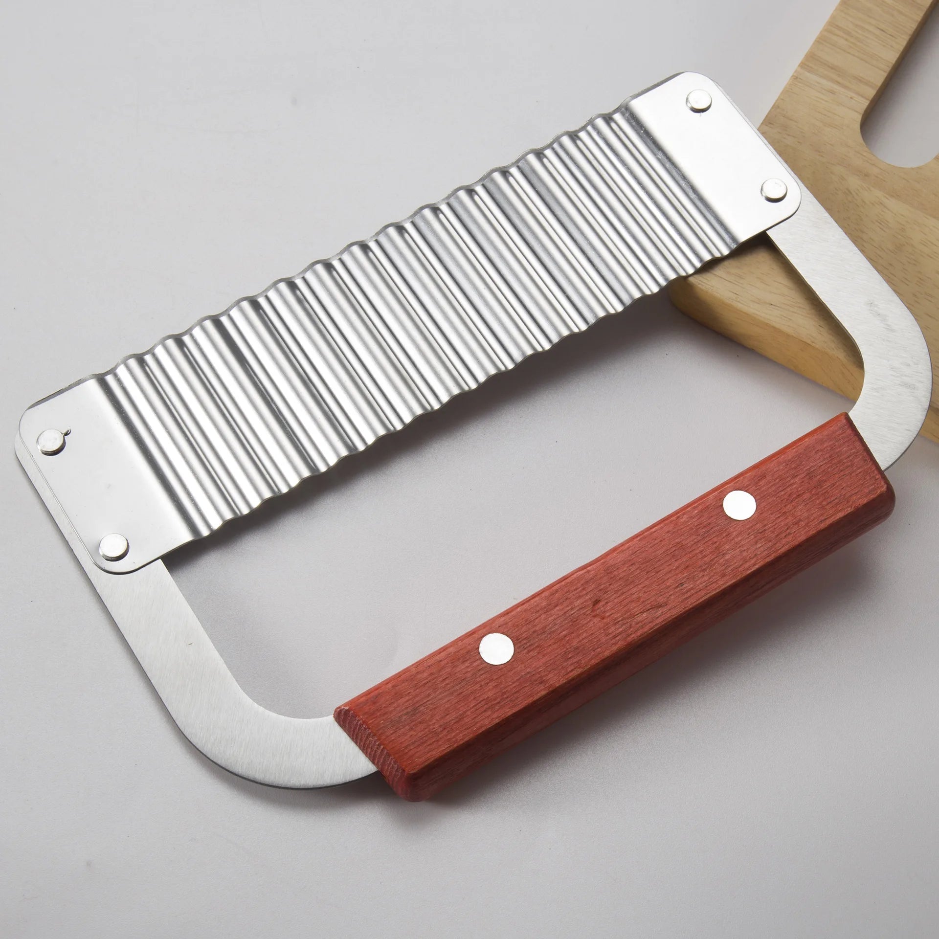 Cuchillo de Acero Inoxidable con Mango de Madera para Patatas Onduladas, Cuchillo de Patata con Dientes de Lobo, Cuchillo Ondulado para Patatas Fritas, Cortador de Patatas, Herramienta de Cocina