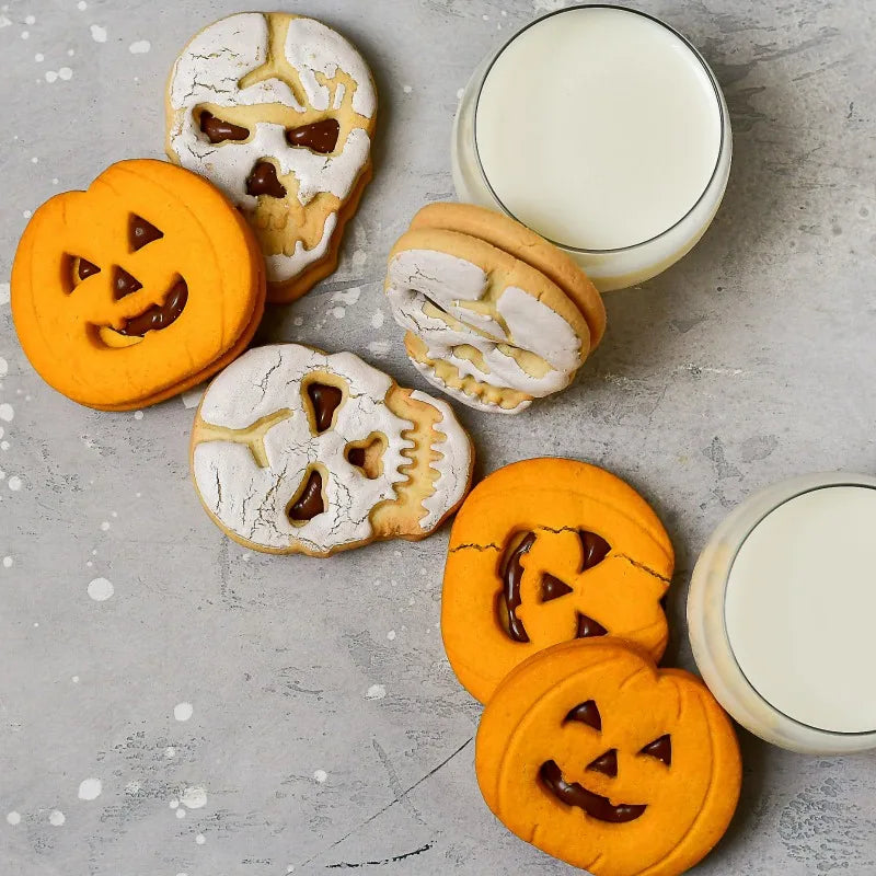 6 piezas Moldes cortadores de galletas de Halloween de acero inoxidable Fantasma Calabaza Calavera Ataúd Moldes para hornear Magdalenas Chocolate Galletas
