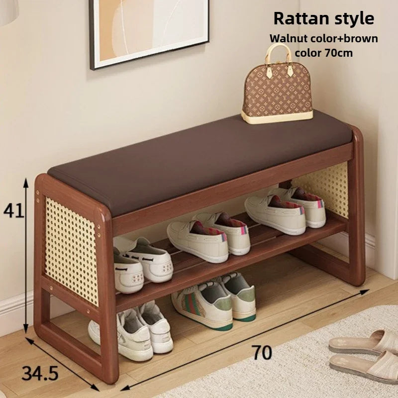 Taburete para cambiarse los zapatos de tela Teng, para puerta de entrada, puerta del hogar, almacenamiento multicapa, madera maciza, se puede sentar en el taburete para zapatos