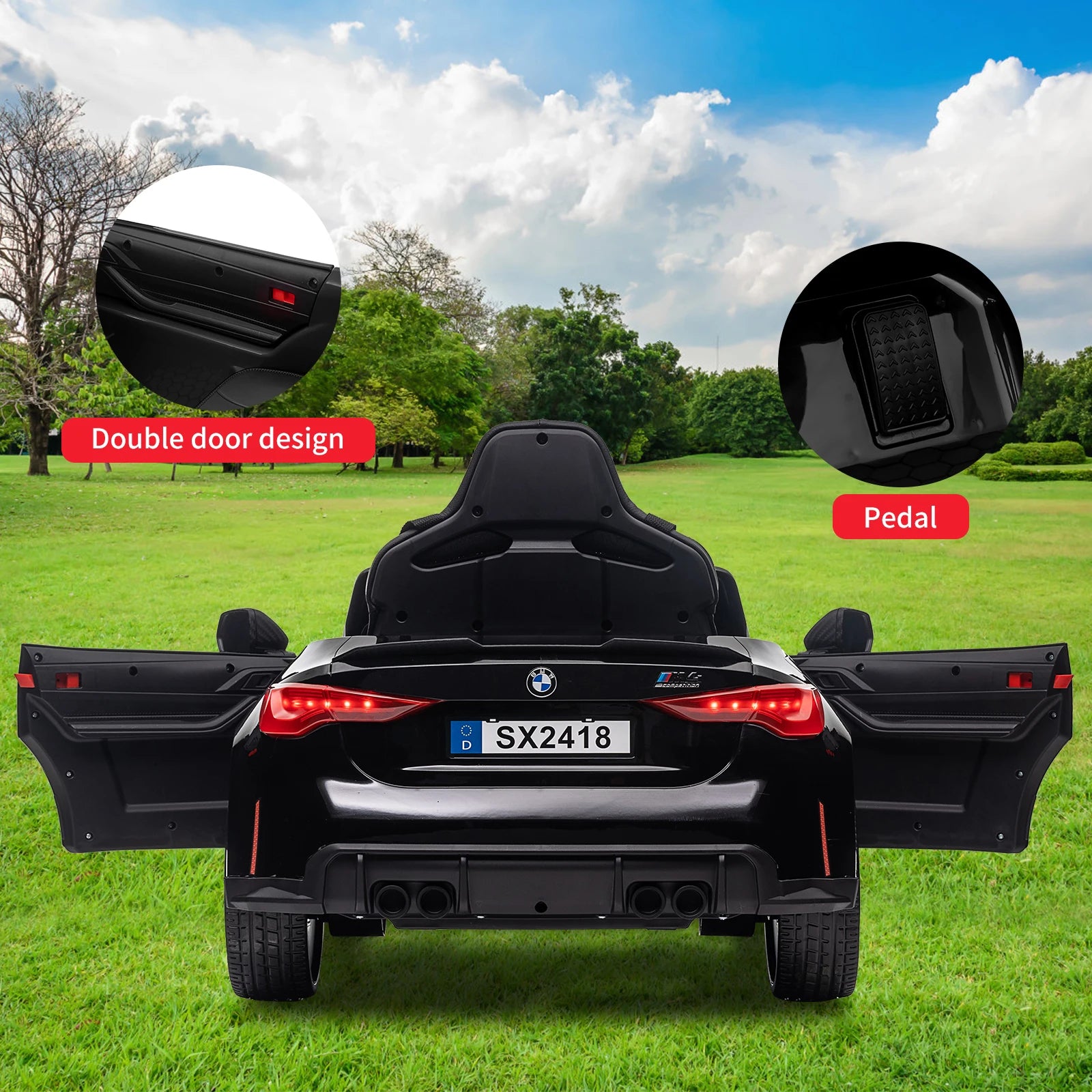 Coche eléctrico de 12 V para niños, vehículo eléctrico para niños pequeños con control remoto, 3 velocidades, luces LED, sistema de suspensión, 3 velocidades, Bluetooth