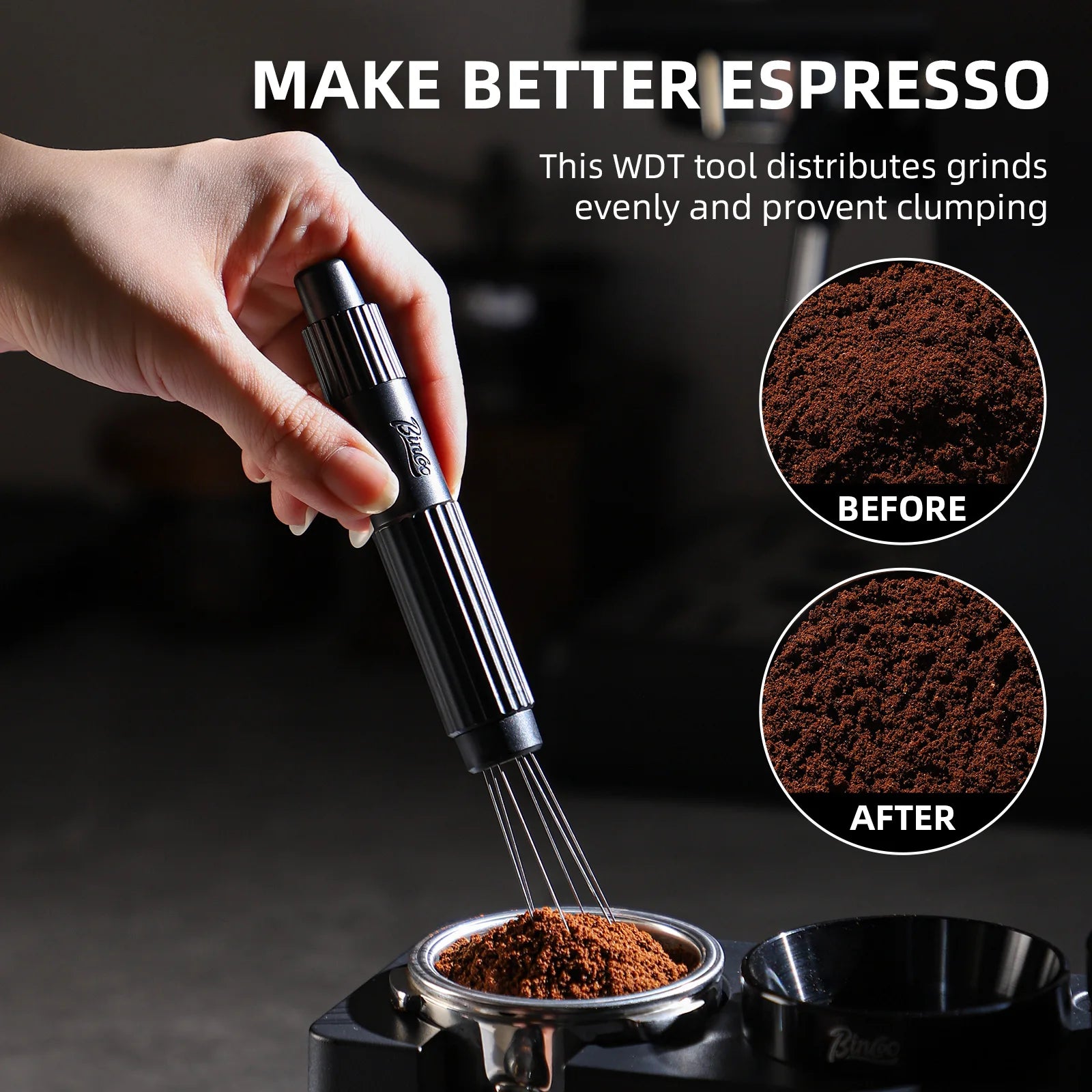 Bincoo Profesional Herramienta WDT y Aguja Distribuidora de Espresso, Agitador Telescópico Magnético para Baristas Caseros y Cafeterías