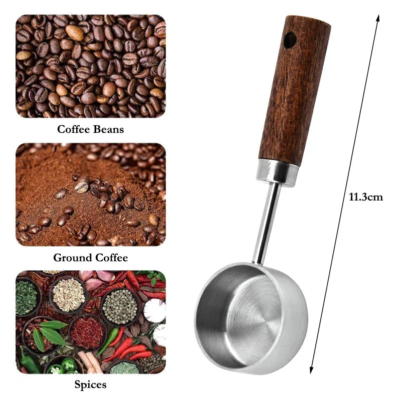 Cuchara medidora de acero inoxidable de 15 ml, cuchara de café con mango de madera para azúcar, polvo, granos de café, utensilios de cocina.