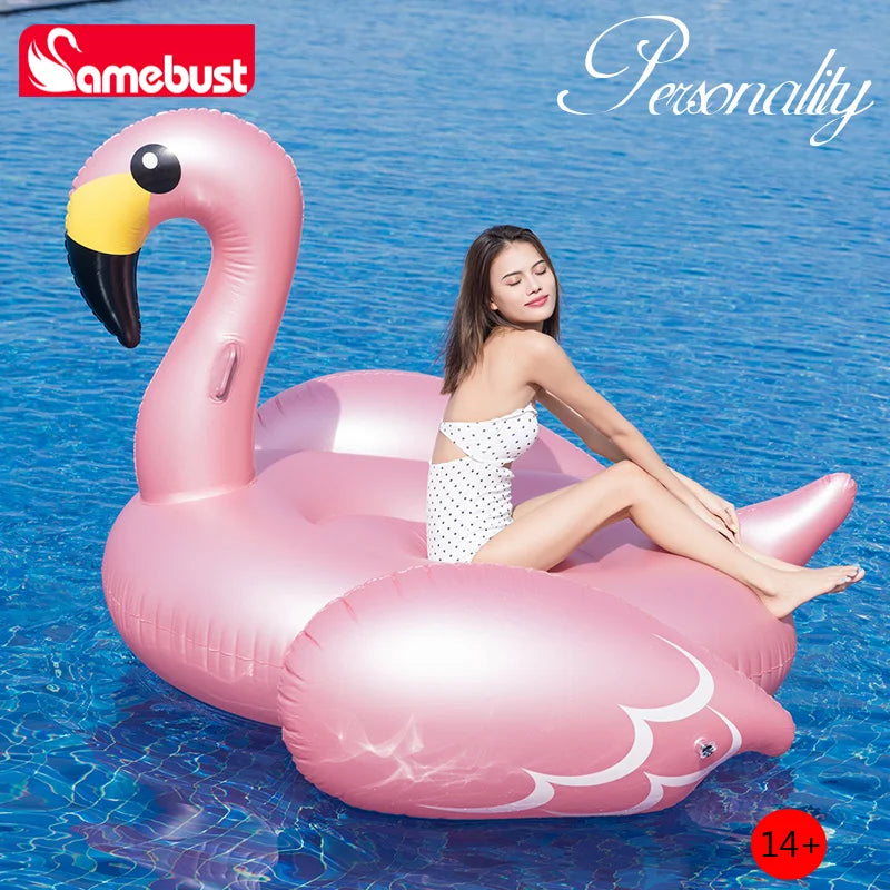 Anillo de natación inflable de flamenco Camebust Rose Golden para fiestas de piscina al aire libre, fiestas de playa, decoración, juguete flotante