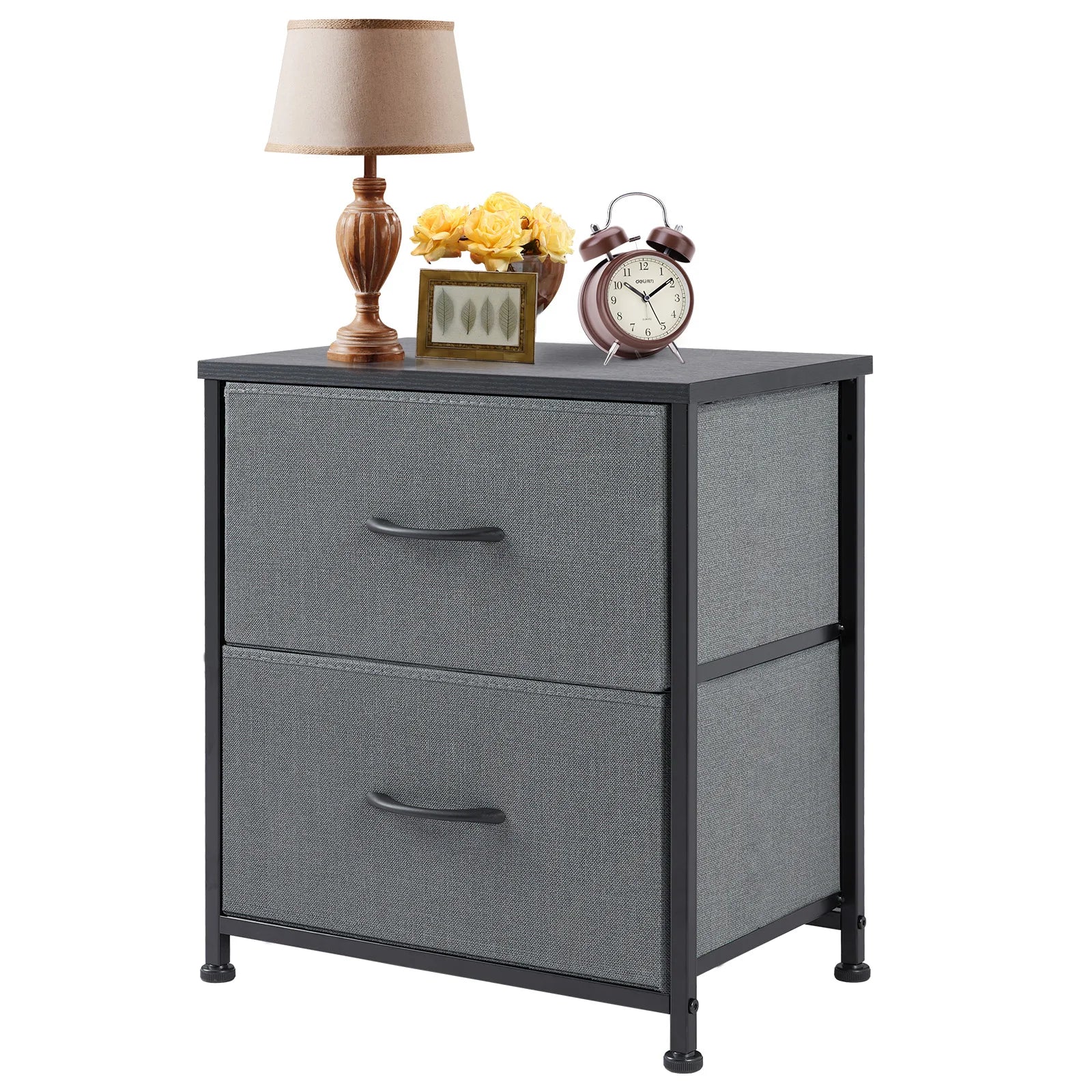 Mesita de noche JHK, mesa auxiliar para café/té junto al sofá, cómoda/cajonera, armario de almacenamiento/expositor de ropa para dormitorio con 2 cajones de tela, mueble