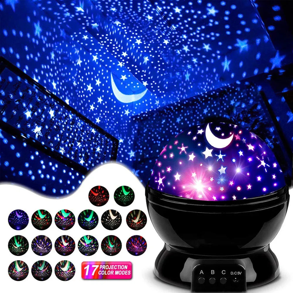Lámpara de proyector de estrellas, luces nocturnas divertidas para niñas y niños, proyector LED giratorio de cielo estrellado y luna para decoración de habitación infantil