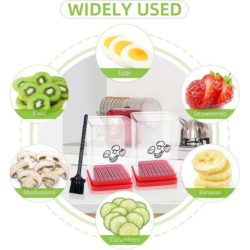 Cortador de frutas rápido con placa de empuje, cortador de huevos, fresas y plátanos, para hacer rápidamente ensaladas de frutas y verduras, utensilio de cocina