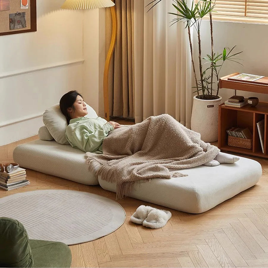 Sofá individual de tela, sofá cama de batata, tatami plegable de doble uso para sala de estar pequeña, sofá perezoso de bloques de tofu