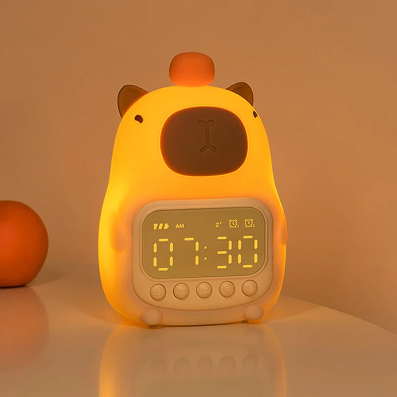 Luz de Noche Capybara Despertador para Niños Lámpara de Noche con Forma Bonita Carga Temporizador Función de Repetición Iluminación Decoración de Escritorio Regalo para Niños