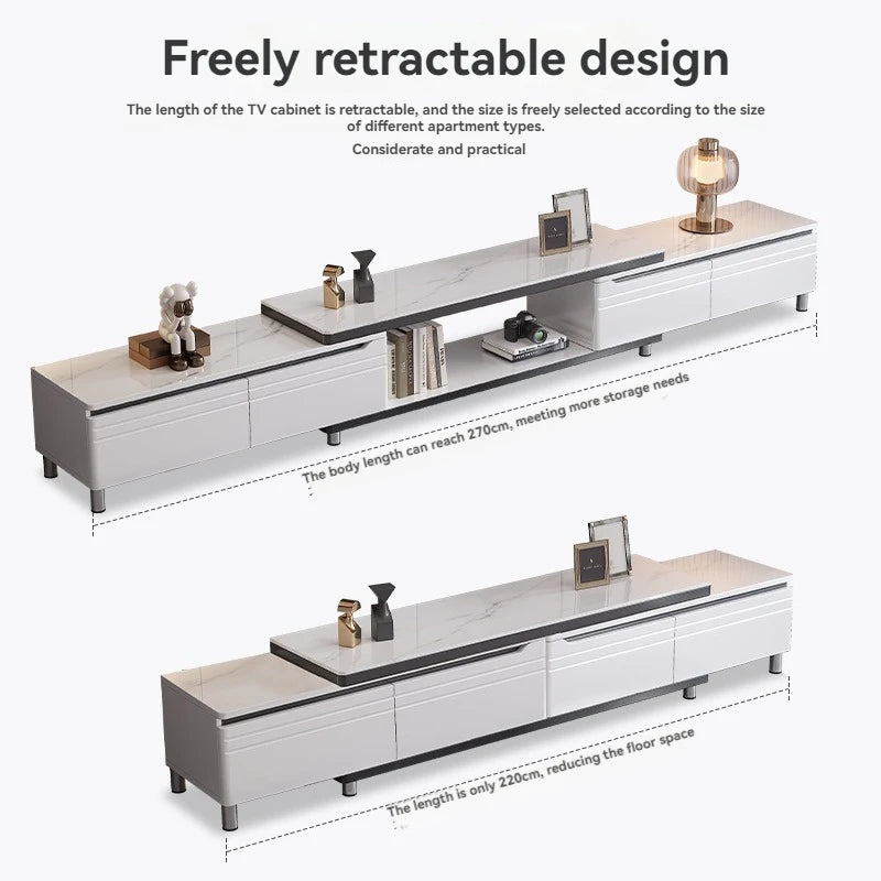 Mueble de TV minimalista moderno para sala de estar, mueble de TV retráctil de pie, mesa de centro, combinación de mesa de té