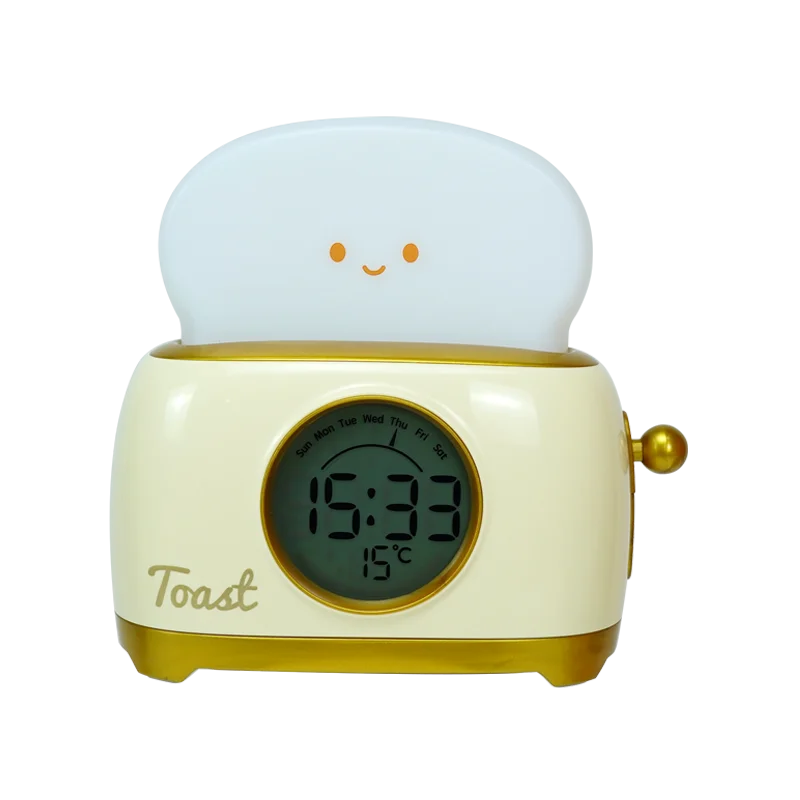 Despertador con Luz de Noche Tostadora, Despertador Infantil, Reloj Luminoso de Mesita de Noche, Lámpara de Noche Recargable para Dormitorio, Decoración, Regalo para Niños