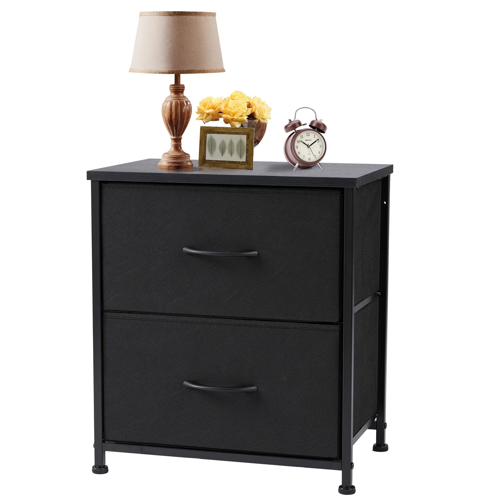 Mesita de noche JHK, mesa auxiliar para café/té junto al sofá, cómoda/cajonera, armario de almacenamiento/expositor de ropa para dormitorio con 2 cajones de tela, mueble