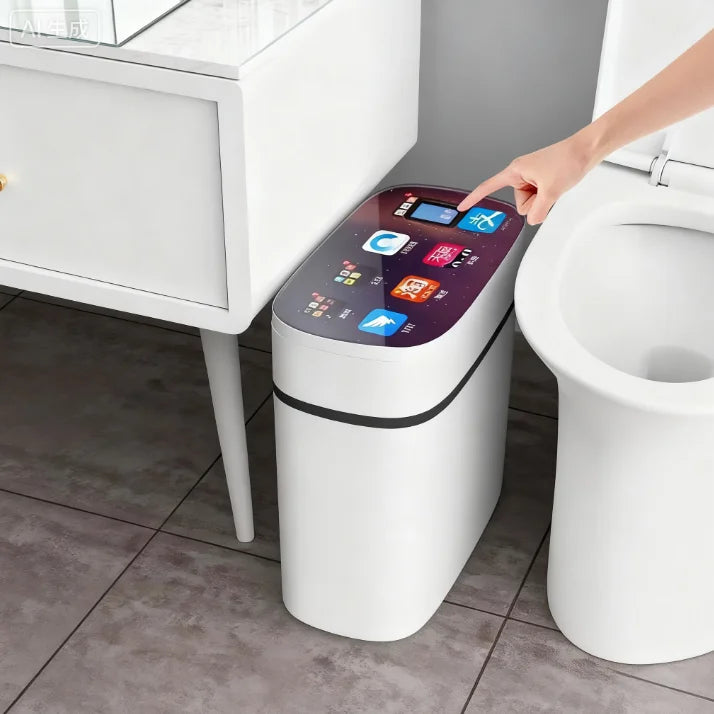 Cubo de basura inteligente automático tipo inducción, versátil, para sala de estar, lujo ligero, inodoro eléctrico, baño, cubo sanitario