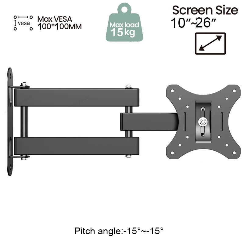 Soporte de pared para TV de movimiento completo con brazos articulados, giro, inclinación, extensión y rotación para la mayoría de televisores planos y curvos de 10 a 32 pulgadas