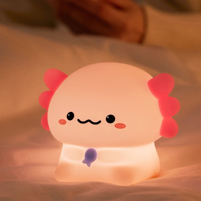 Luz de noche de silicona con diseño de ajolote, bonito, recargable por USB, con control táctil, luz de noche para dormir, regalo de cumpleaños para niños