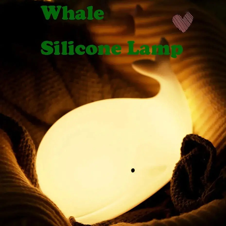 Luz nocturna LED con forma de ballena de dibujos animados, lámpara de silicona para niños, sensor táctil con temporizador, recargable por USB, para regalo de cumpleaños