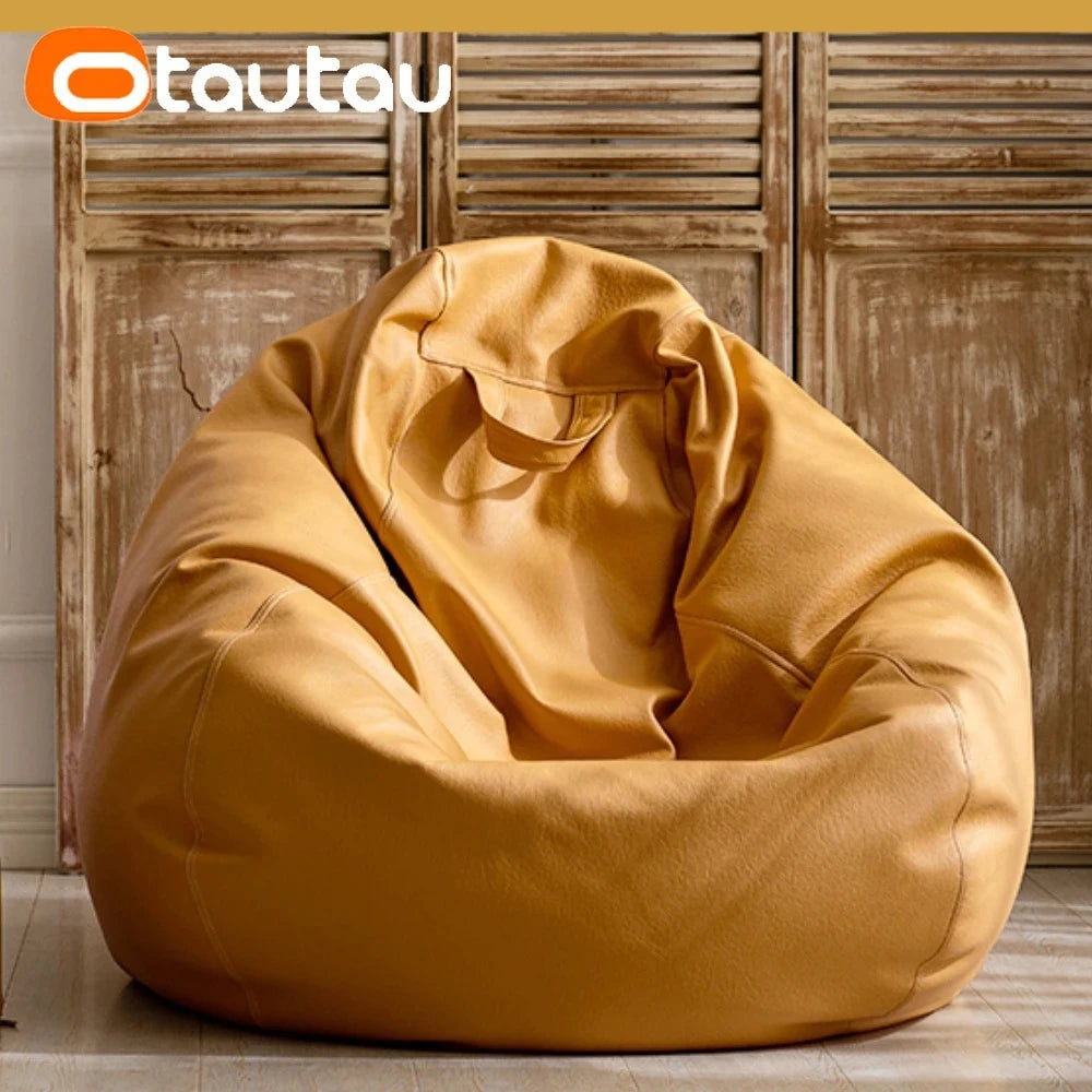 OTAUTAU Funda de puf grande de piel sintética de 4 pies sin relleno, chaise lounge puf para exteriores, salón de juegos, películas, saco Puff DD004