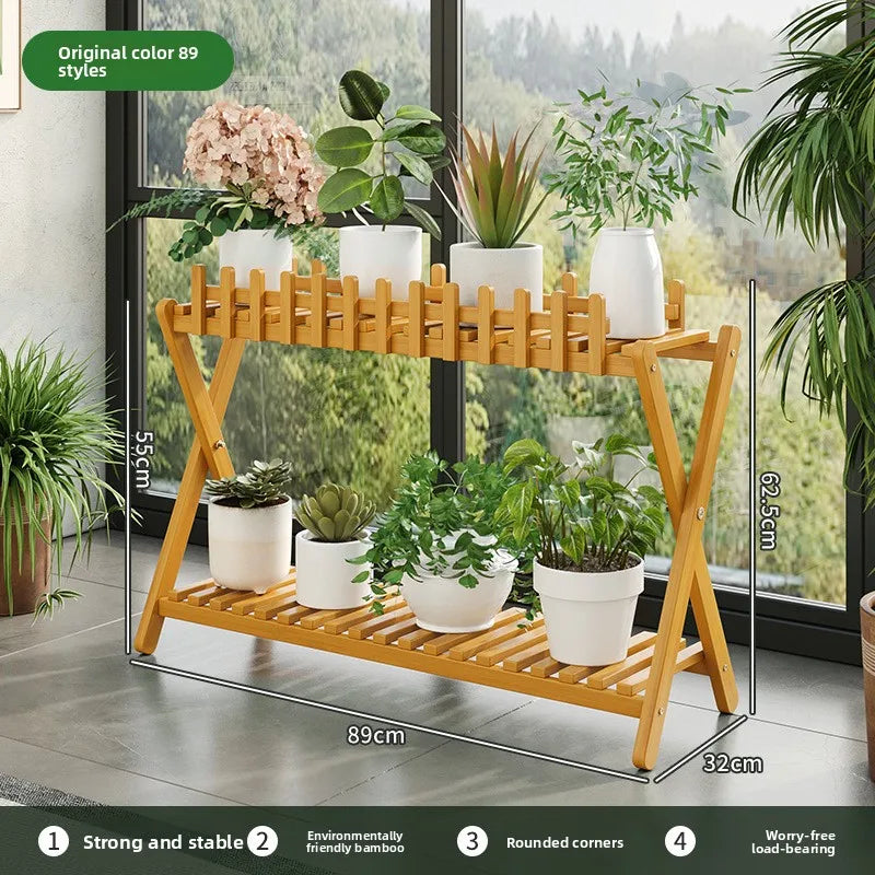 Soporte de bambú natural de varios niveles para plantas, estante móvil para macetas, exhibición de suculentas para interiores, exteriores, balcón, sala de estar