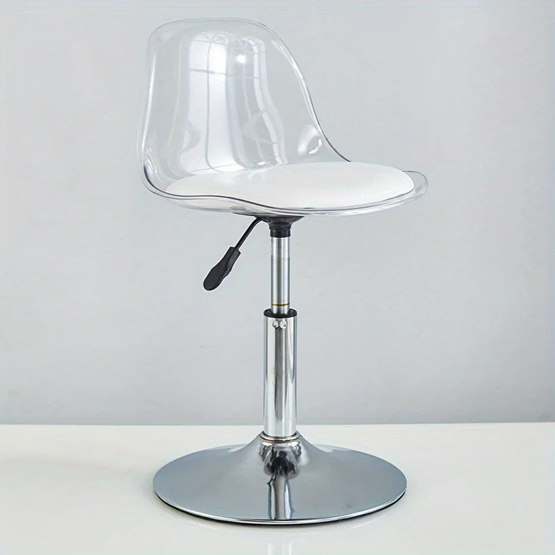 Taburete de Bar Moderno Ajustable con Respaldo Transparente Estructura Metálica Asiento Tapizado con Función de Elevación y Giro
