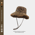 Sombrero de pescador con estampado de leopardo americano, estilo femenino, gorro pequeño que realza el rostro, sombrero tipo pescador estilo "chica picante"