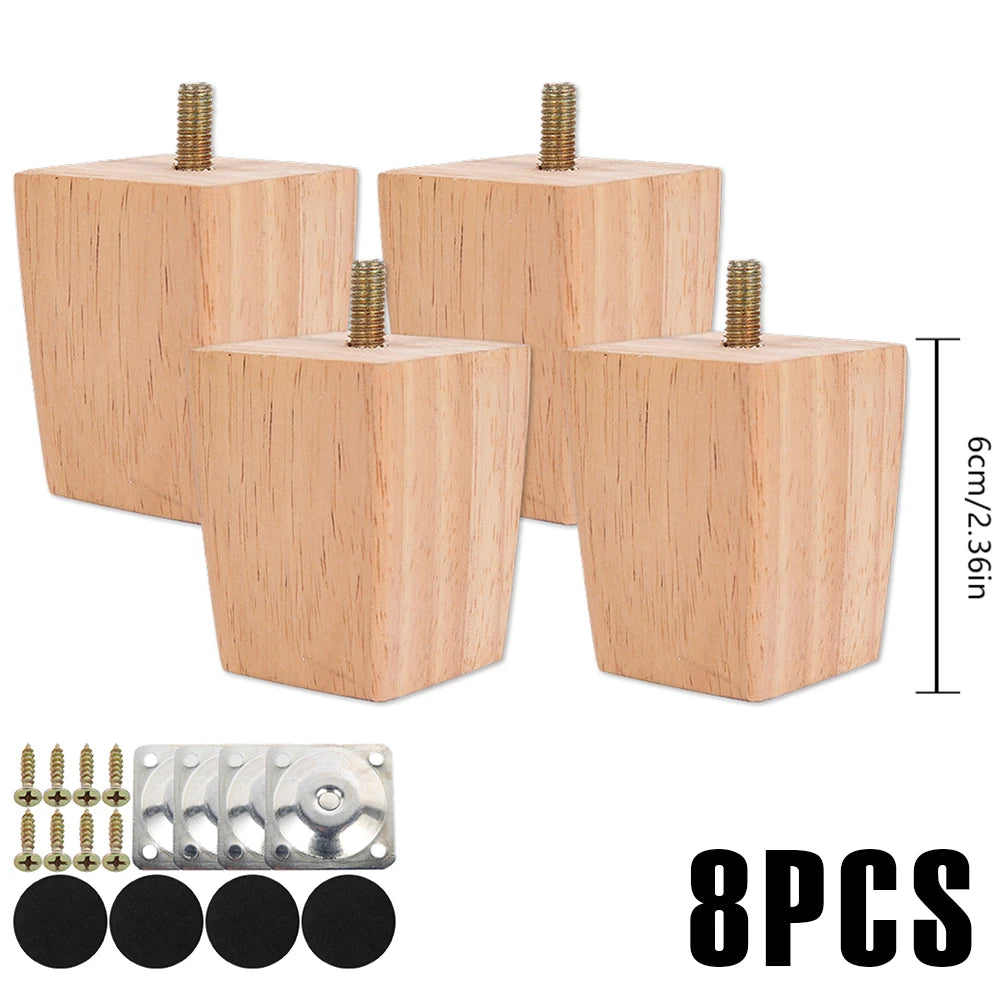 Patas cuadradas para muebles de 4/8 piezas de 6/10/15 cm, patas de sofá de madera maciza, patas de muebles de repuesto con tornillos, placa de montaje y almohadillas