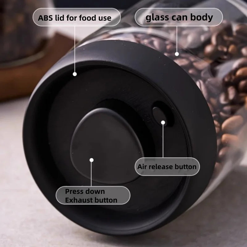 Multi Capacity Black Lid Coffee Pot Manual Vacuum Moisture-proof Storage Pot Kitchen Glass Teapot Coffee Bean Storage Sealed Jar