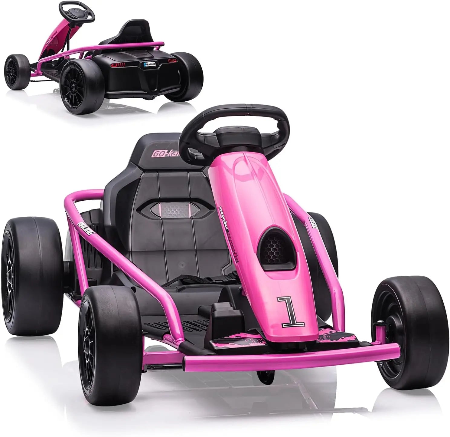 Go Kart de 24 V para adolescentes y niños grandes, coche de drifting con motor de 2 × 300 W, velocidad de 12.8 km/h, música, arranque suave, juguete de carreras para exteriores para edades de 8 a 12 años