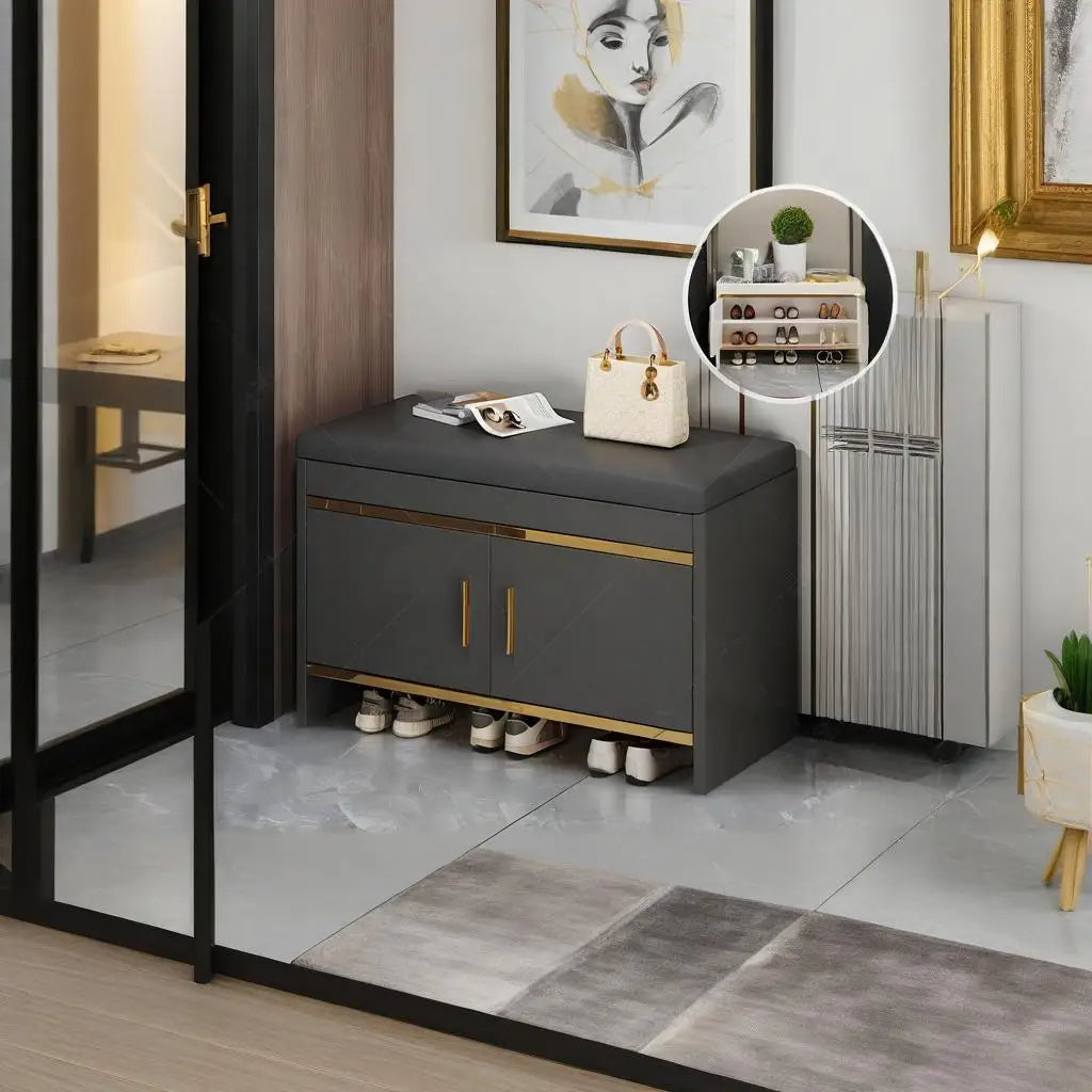 Banco para cambiarse los zapatos, banco zapatero para entrada del hogar, se puede sentar en el zapatero, asiento suave, almacenamiento integrado, mueble bajo