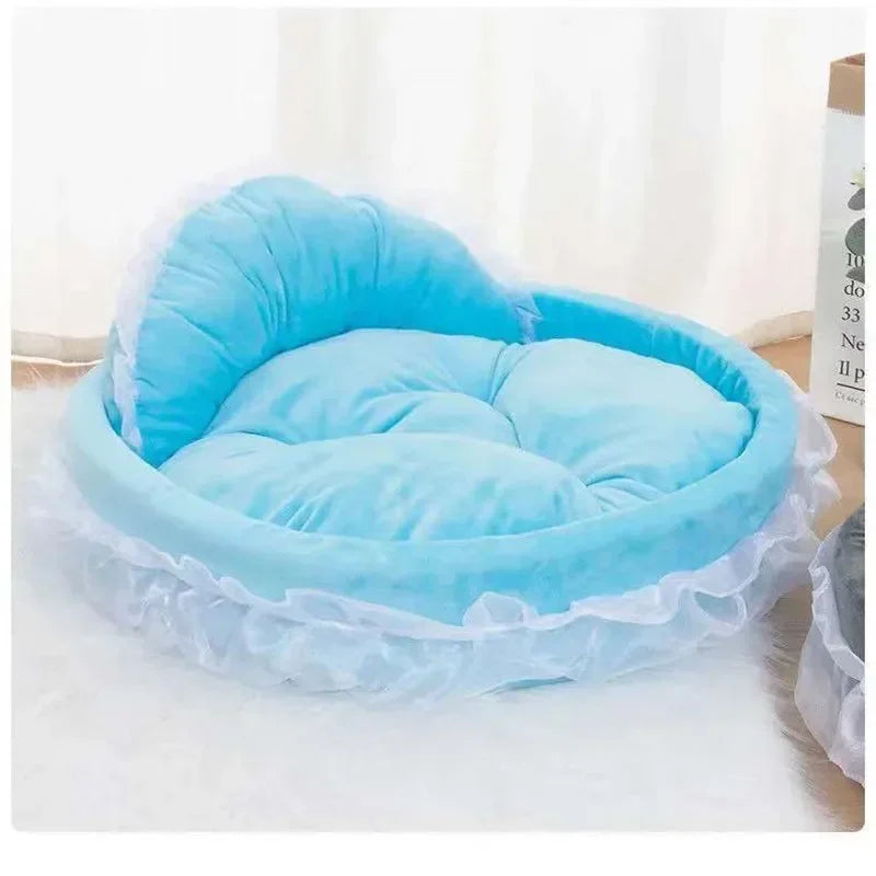 Cama 3D Fantasía para Mascotas con Lazo para Perros, Cama Romántica Desmontable Ovalada para Perros, Nido Sofá Suave para Perros, Muebles de Boda para Mascotas, 1 ud.