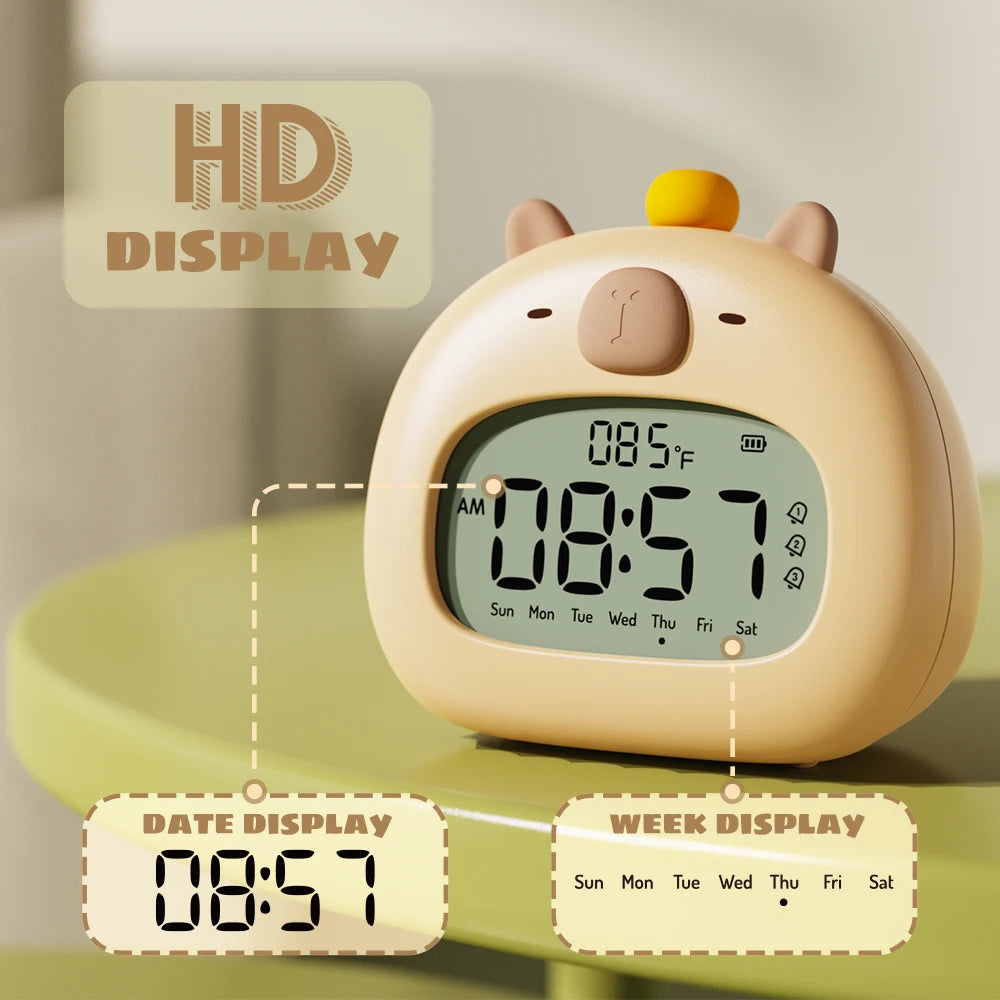 Luz de Noche LED Capibara Lindo Reloj Despertador Capibara Recargable USB Temporizador Decoración de Escritorio Adornos de Reloj Despertador Regalo para Niños